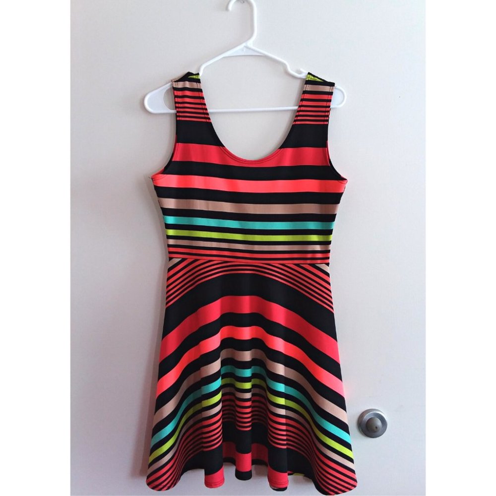 Multicolored Rainbow Stripe Skater Dress